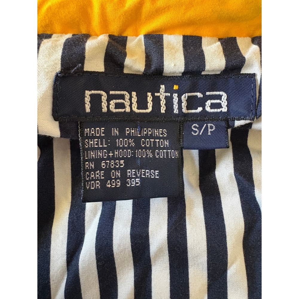 Nautica Rain Jacket Hooded Nylon Lined w/ Stripes Yellow Coat Size S/P - Picture 5 of 7